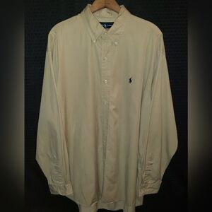 Polo Ralph Lauren Silk Blend Men's Tan Long Sleeve Button Front Shirt XLarge